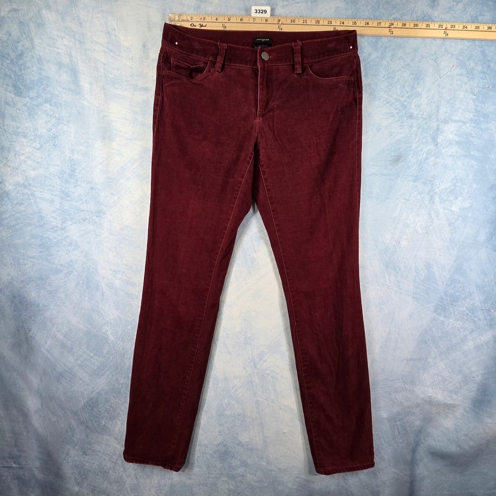 Ann Taylor Modern Fit Corduroy Pants Burgundy Slim Leg Womens‎ 4 Wine Red
